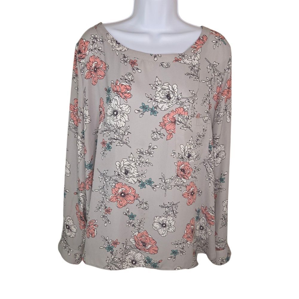 Loft Gray Lightweight Convertible Long Sleeve Blouse Top Size XL